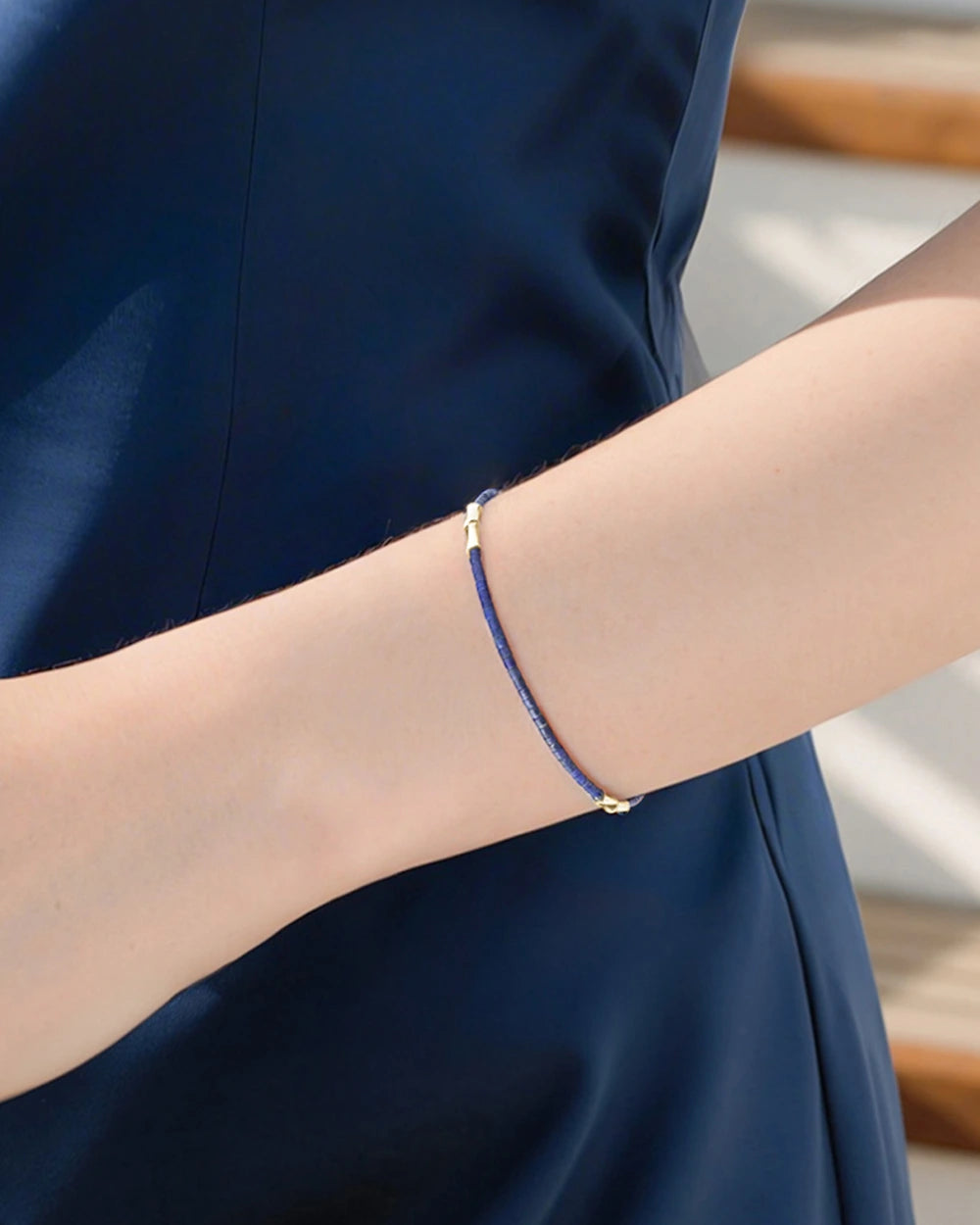 lapis lazuli beaded bracelet on the model