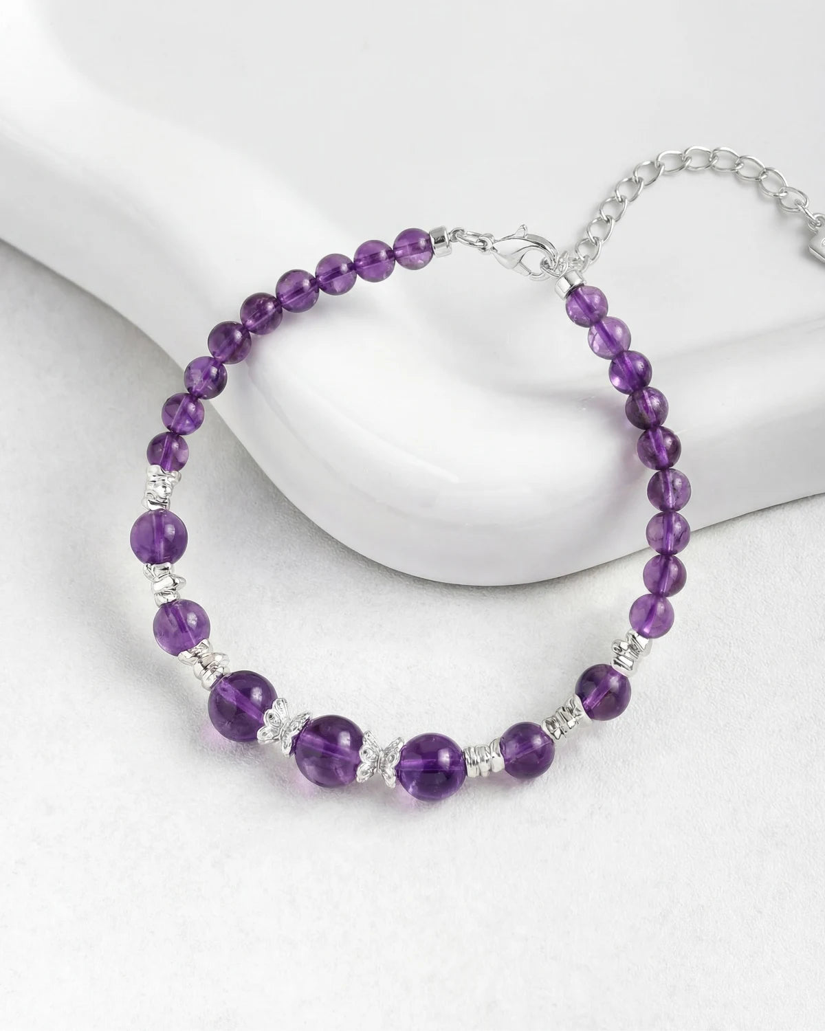 graduated amethyst gold plated beaded bracelet