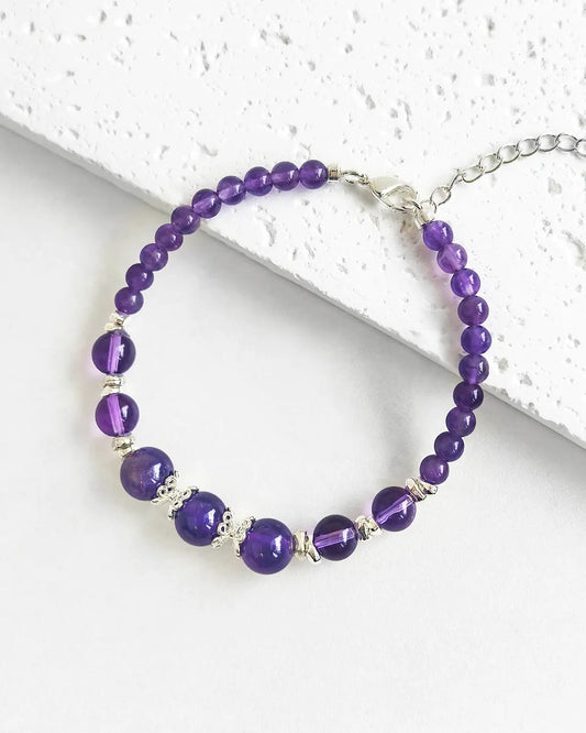 graduated amethyst gold plated beaded bracelet