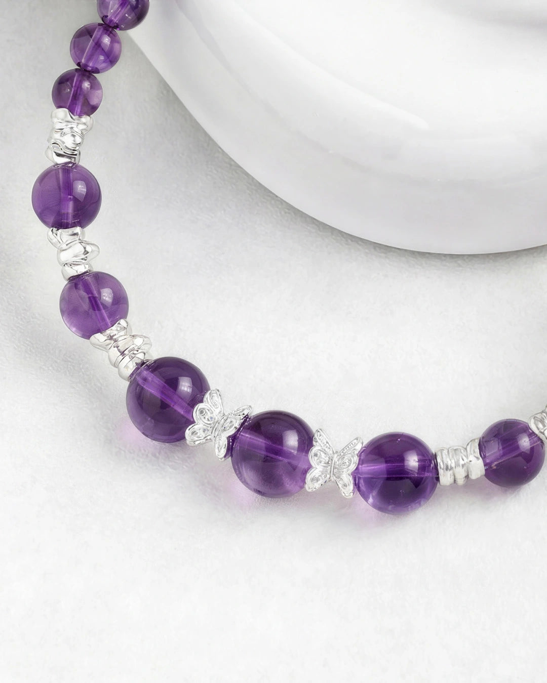 Amethyst Graduated 14K Gold Plated Beaded Bracelet