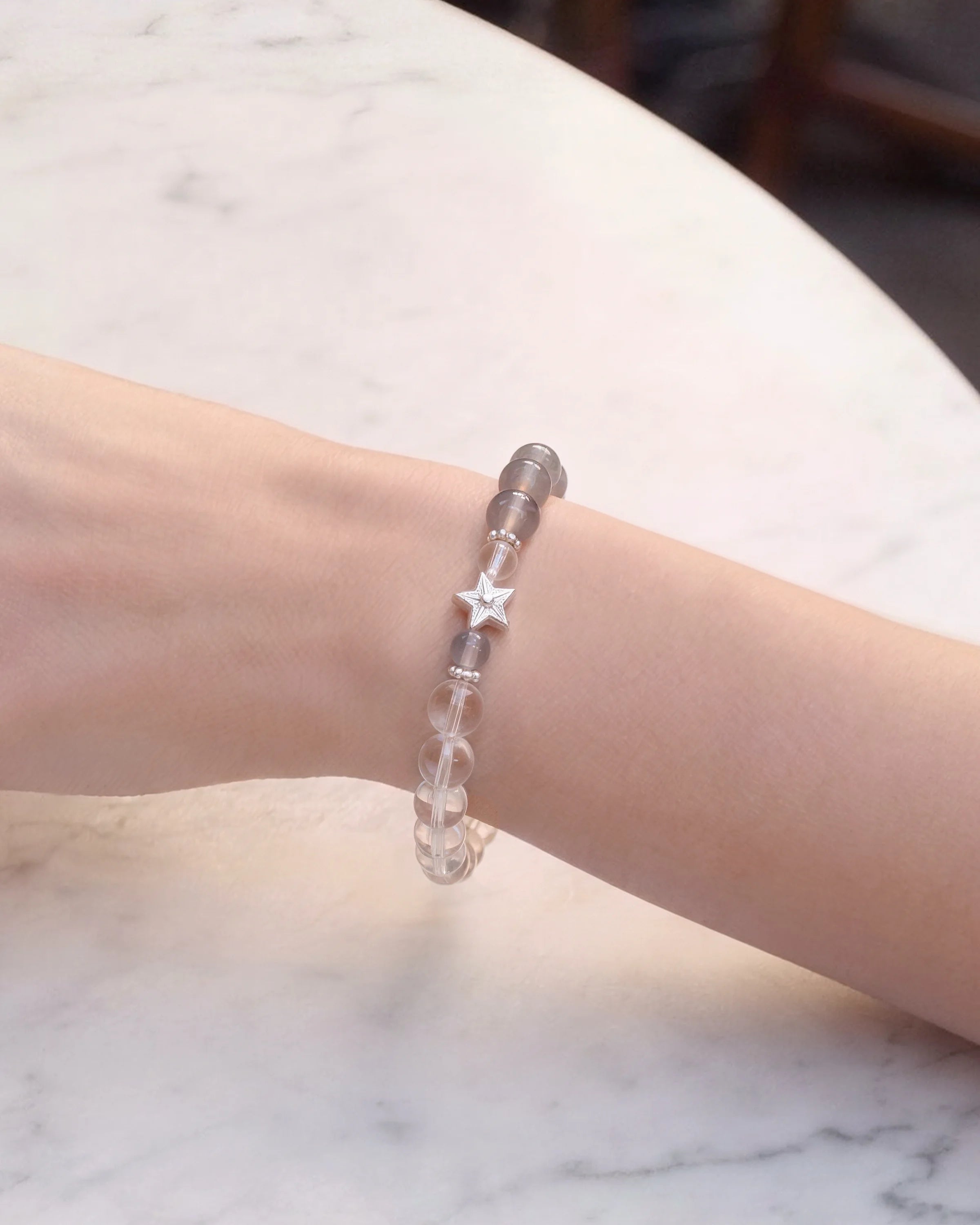Clear Quartz Smoky Quartz 14K Gold Plated Beaded Bracelet