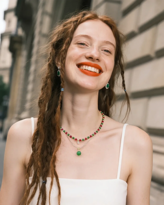 green-agate-beaded-necklace set