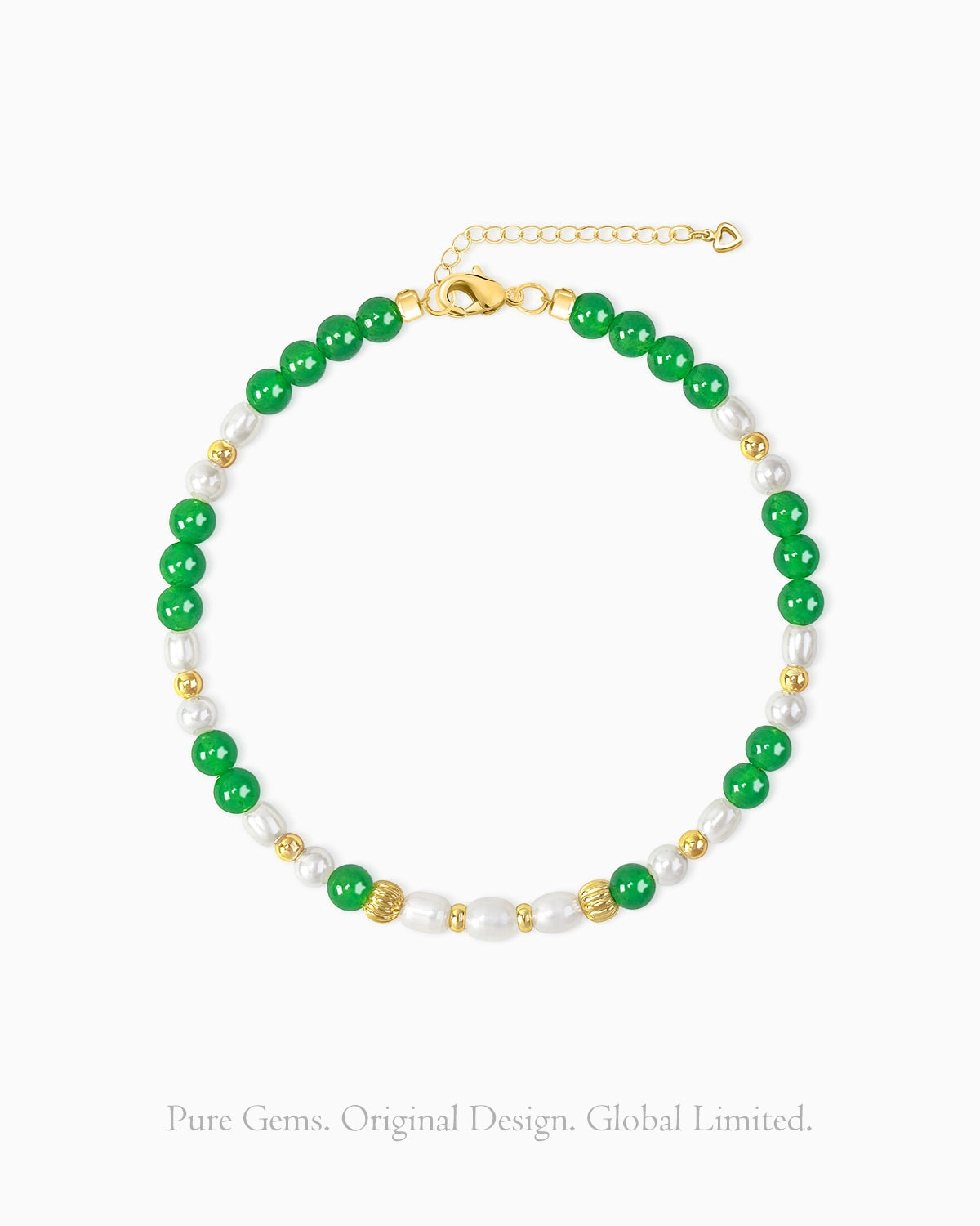 Green Agate Pearl Gold Plated Sterling Silver Bracelet