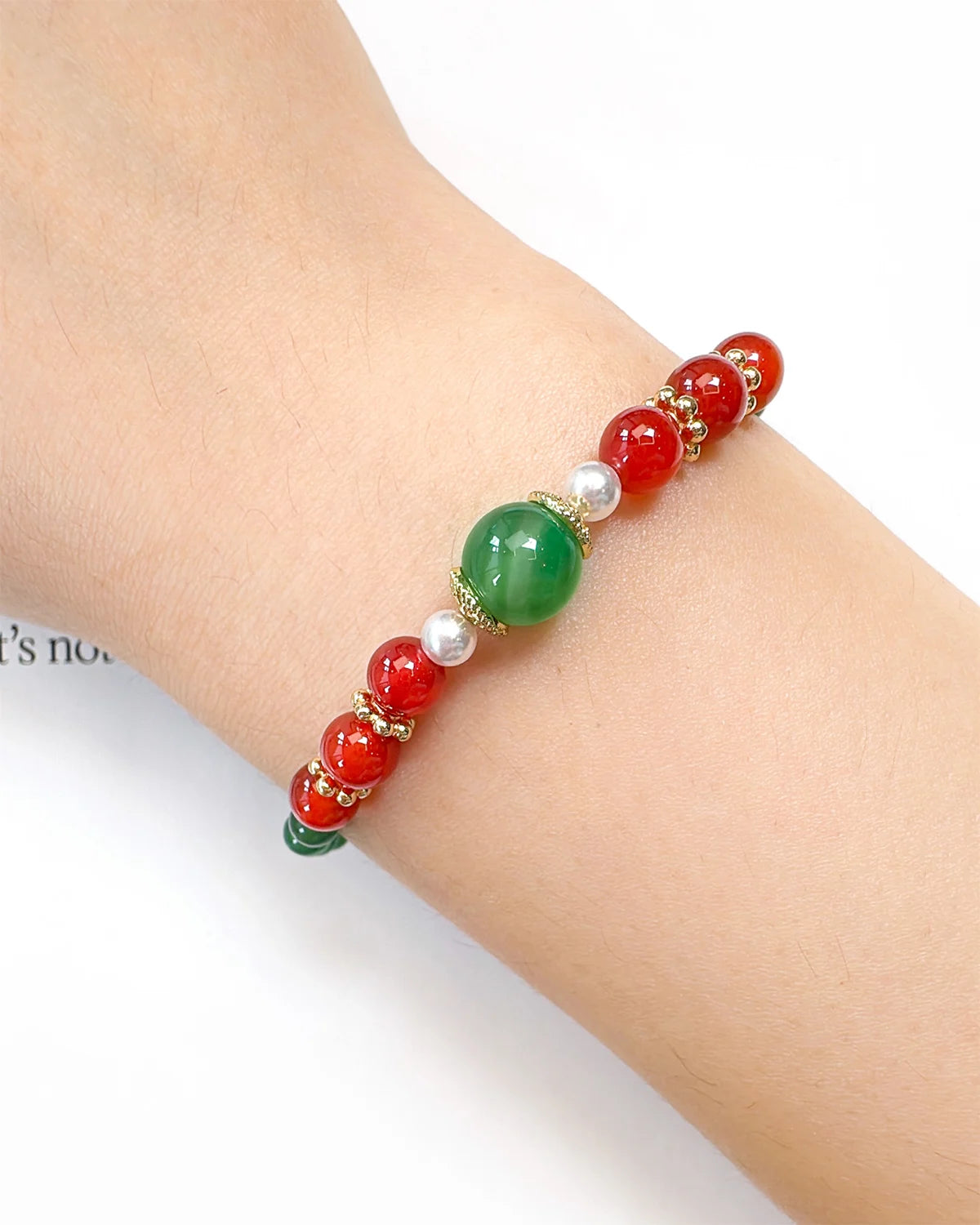 green agate and red agate graduated bracelet