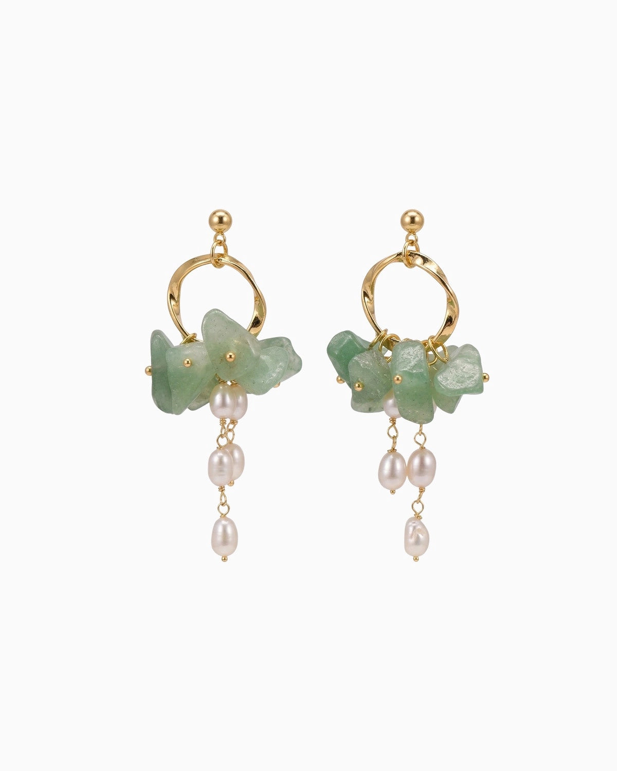 green aventurine gemstone chip gold earrings