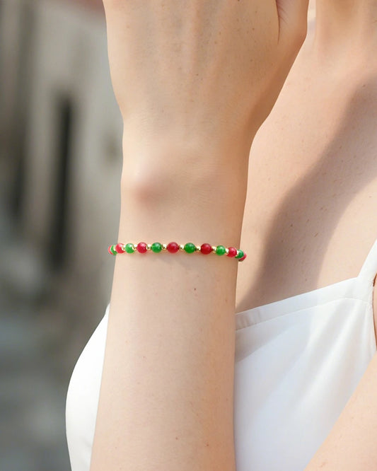 Green & Red Agate 18K Gold Plated Beaded Bracelet