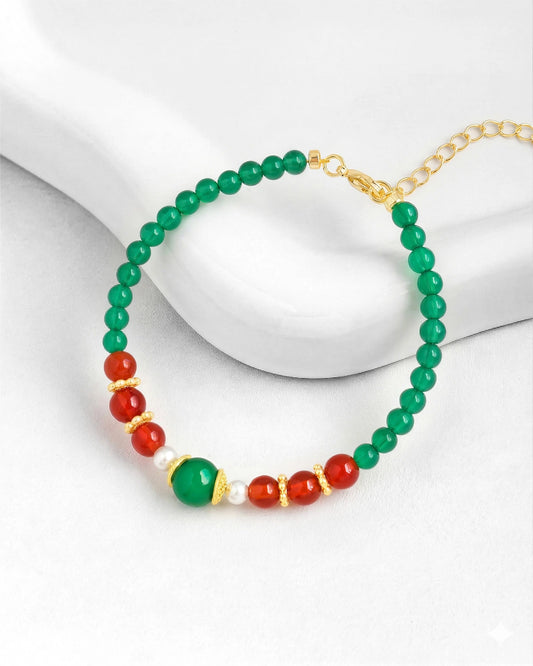Green & Red Agate Focal Gold Bracelet – Balance & Passion