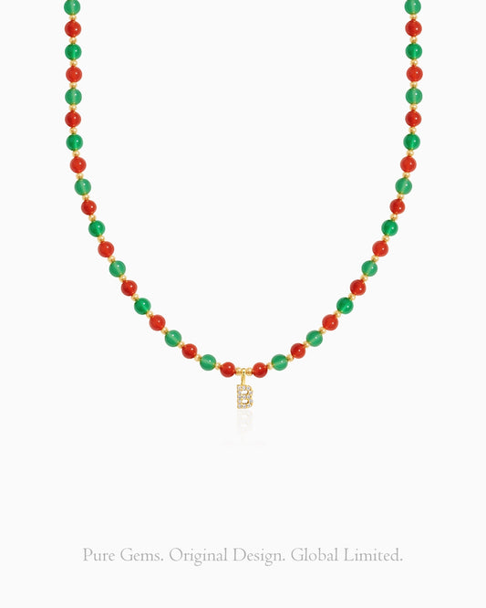 green & red agate beaded necklace
