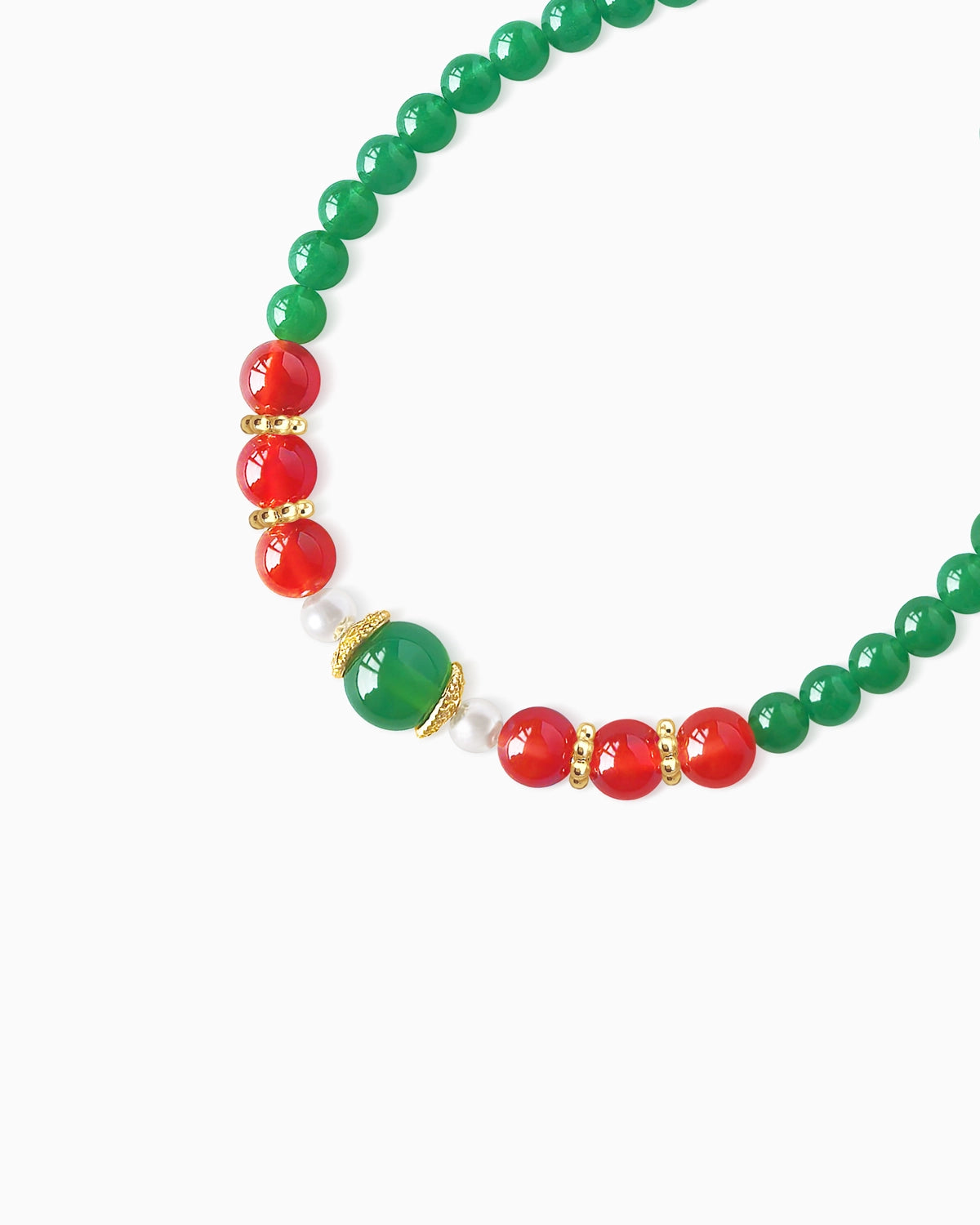 details of green agate and red agate graduated bracelet