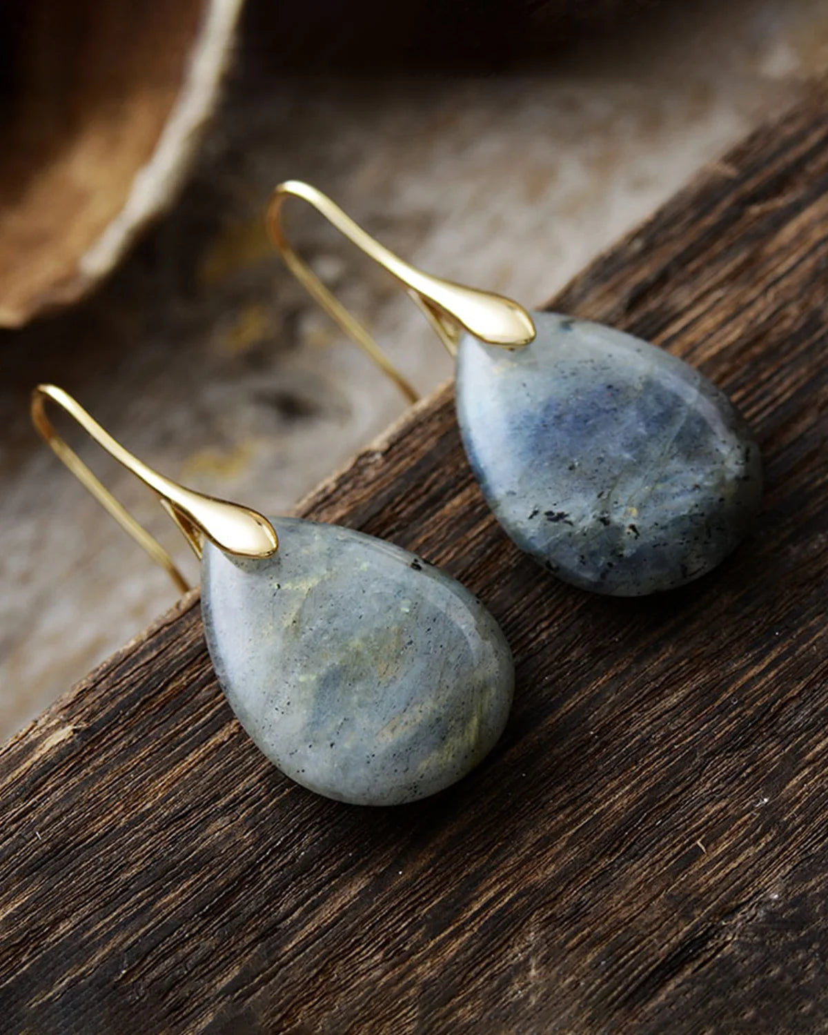 labradorite drop earrings in 14k gold plated
