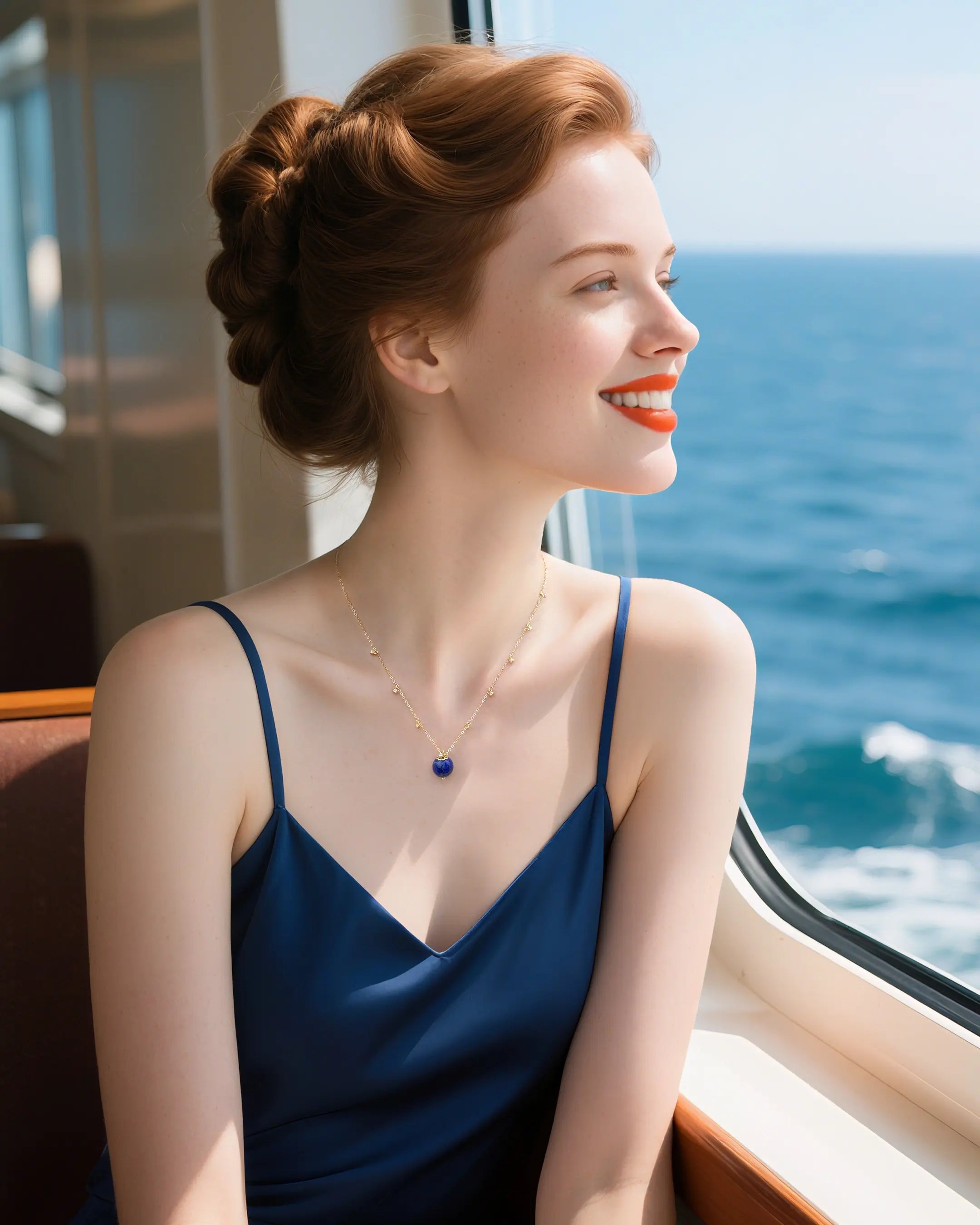 lapis lazuli Pendant Necklace on model