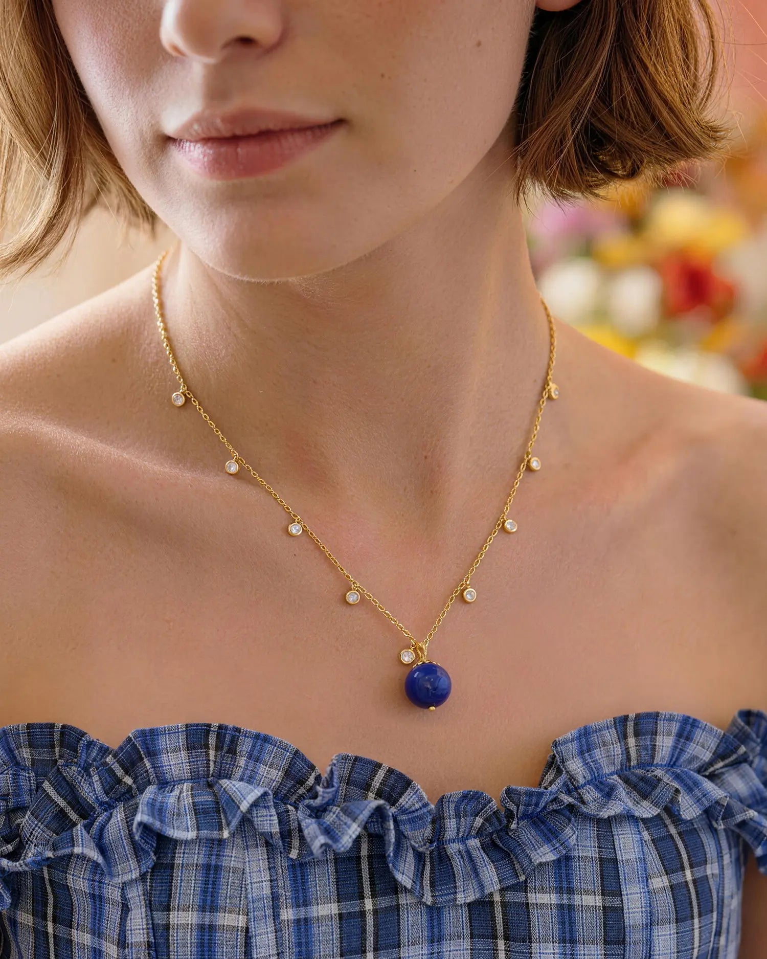 lapis lazuli Pendant Necklace on model