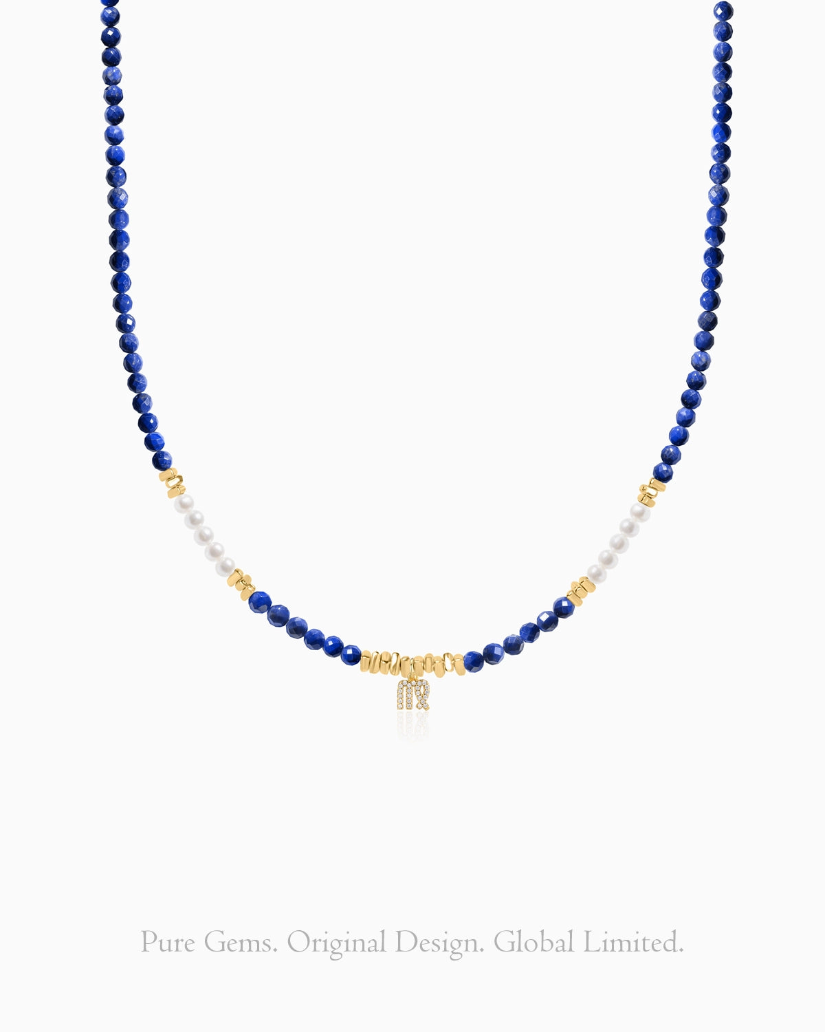 lapis lazuli beaded necklace with zodiac pendant