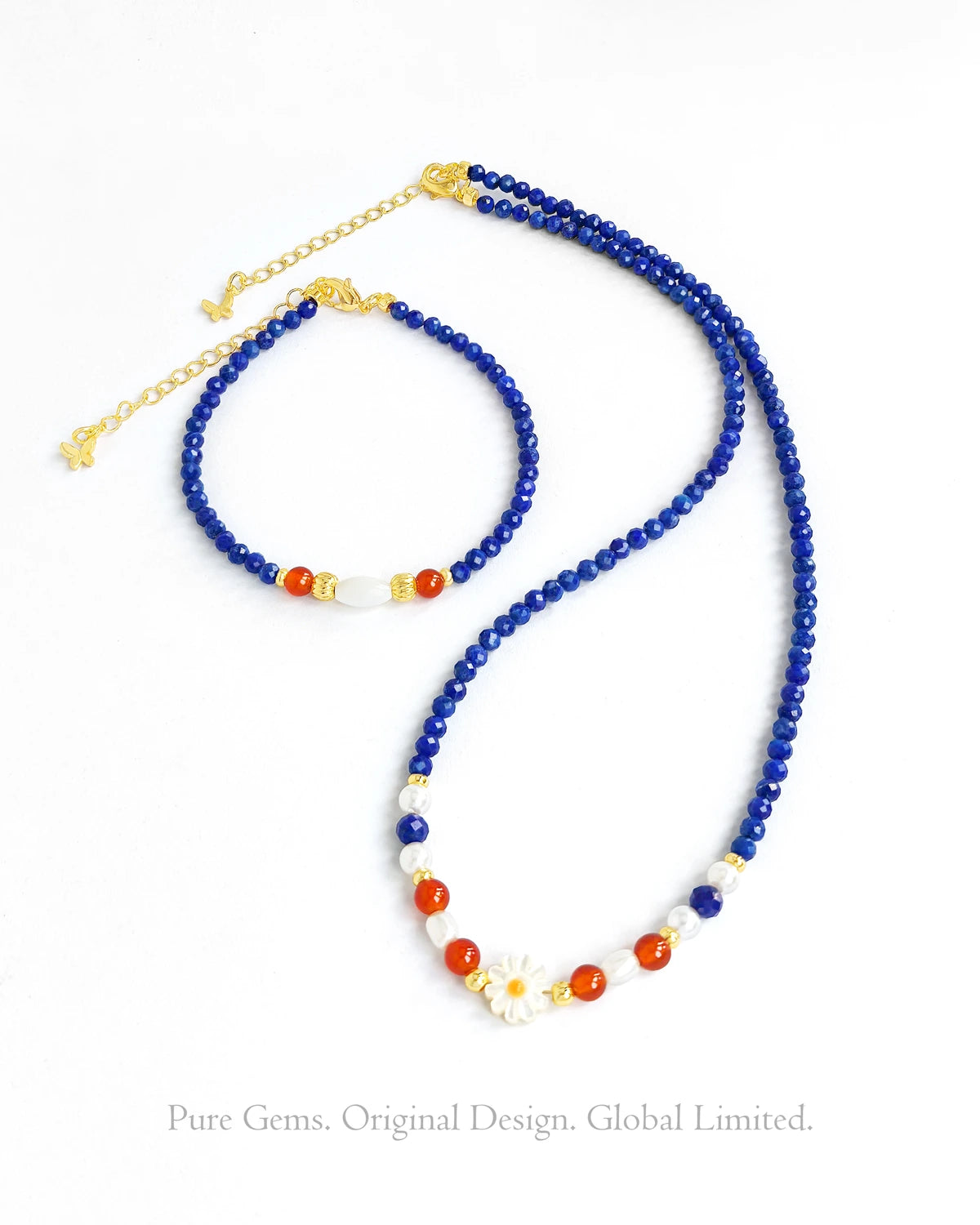 lapis lazuli beaded necklace and bracelet set