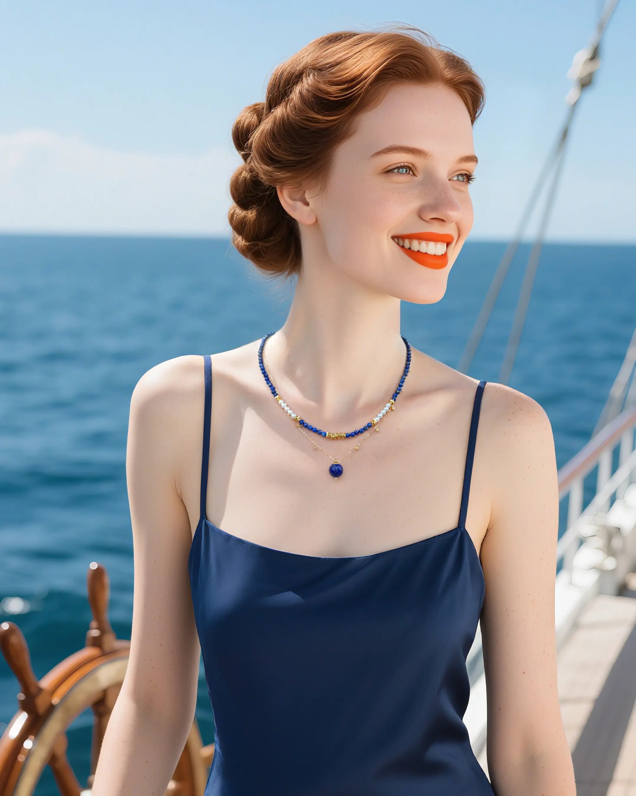 lapis lazuli Beaded Necklace Set