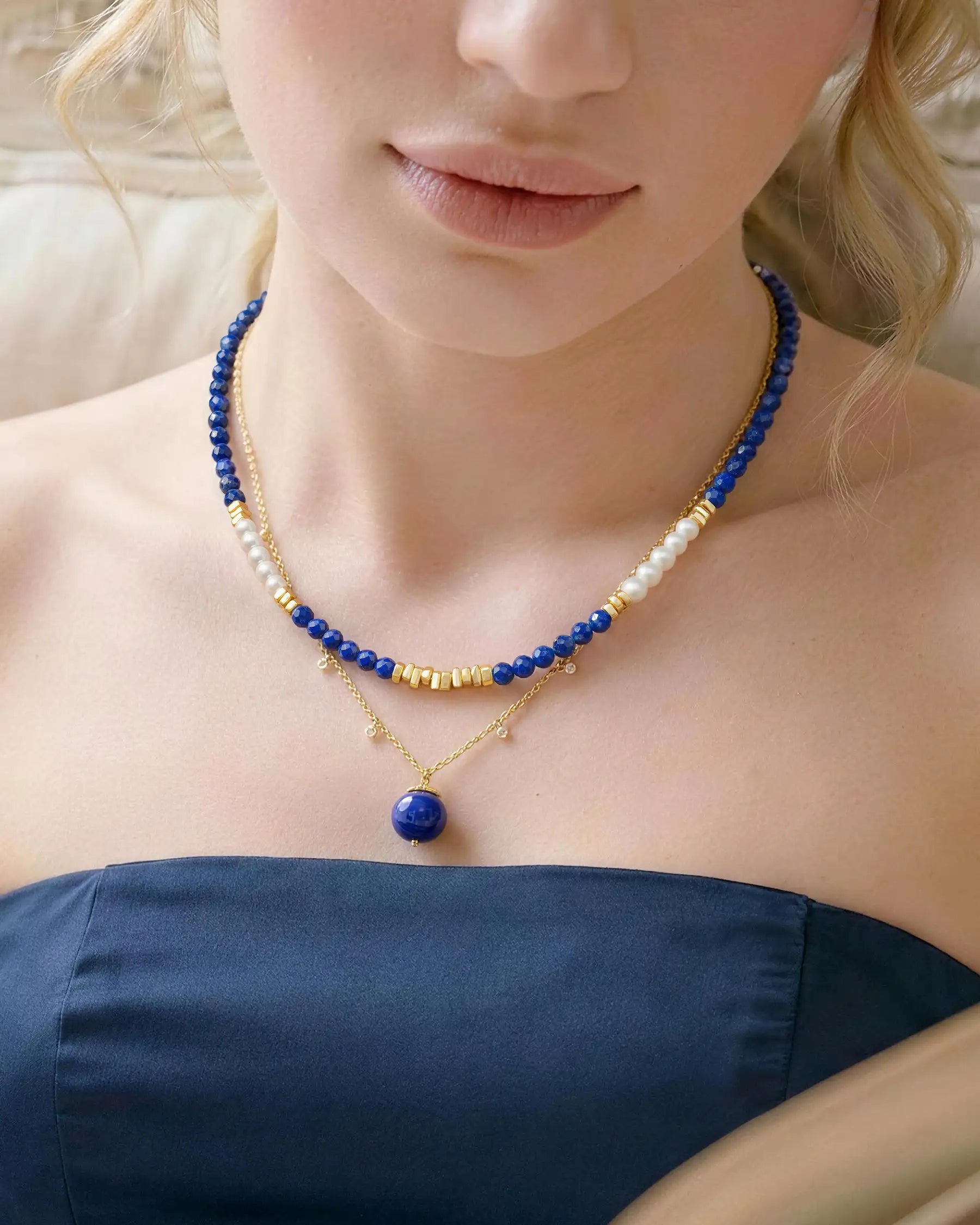 lapis lazuli Beaded Necklace Set