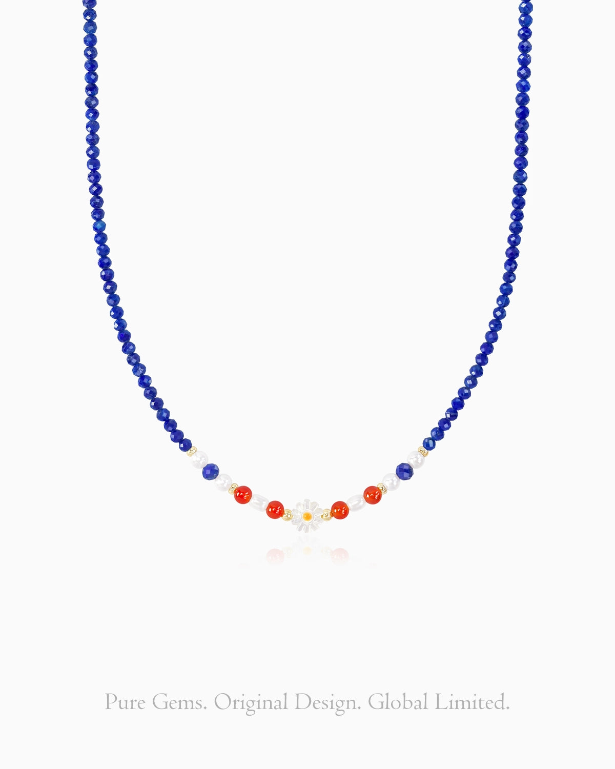 lapis lazuli beaded necklace with red agate accents