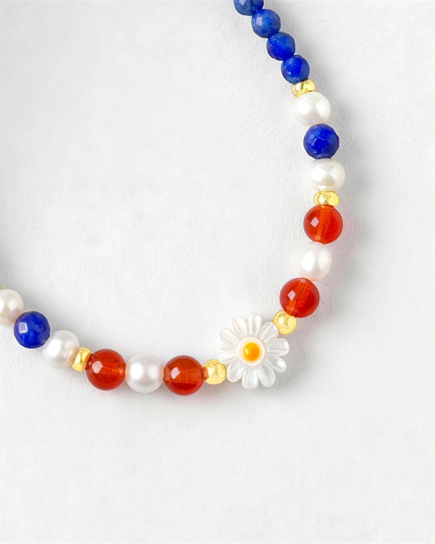 lapis lazuli red agate beaded necklace with daisy bead