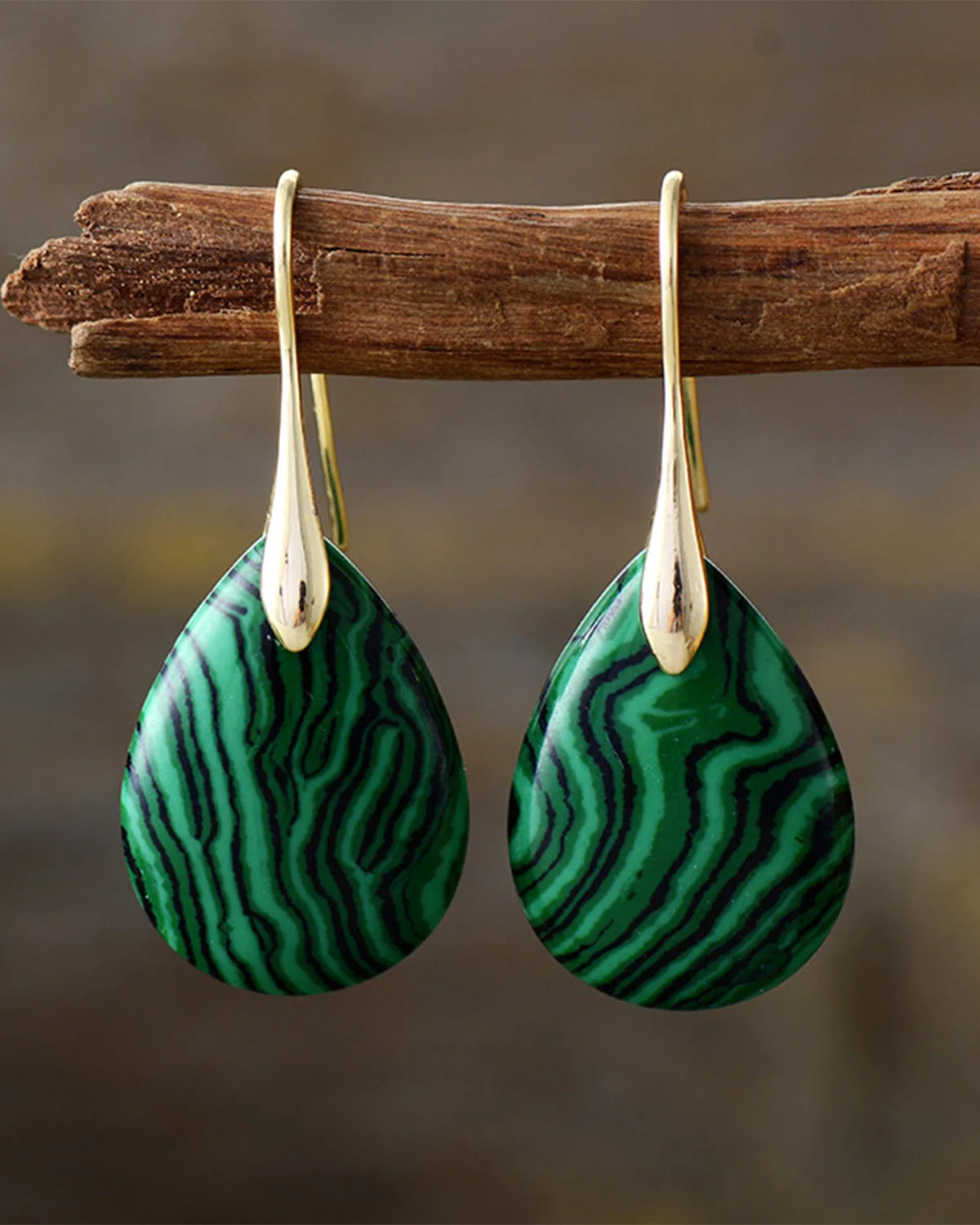malachite 14k gold plated drop earrings