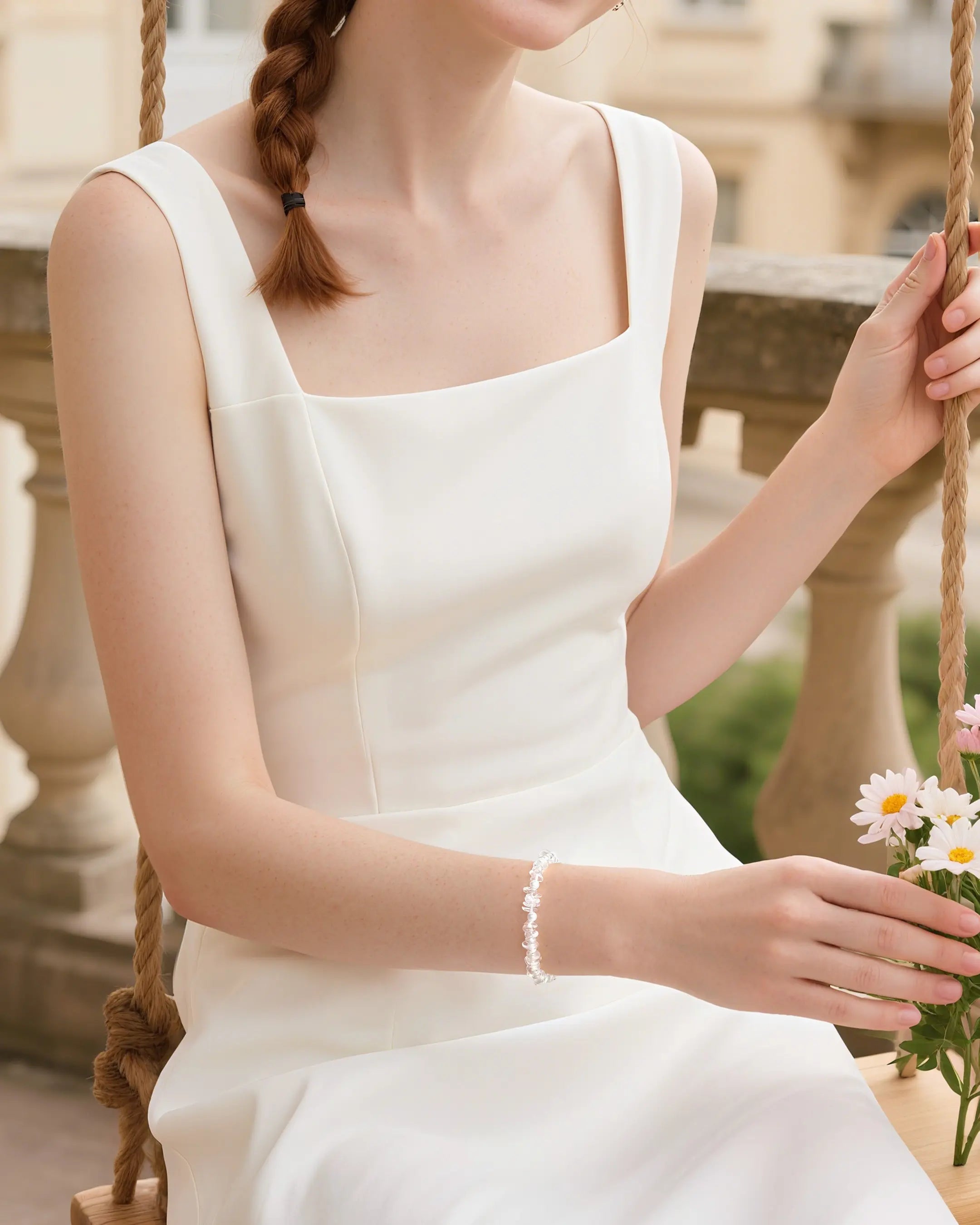 clear quartz irregular beaded bracelet | april birthstone jewelry