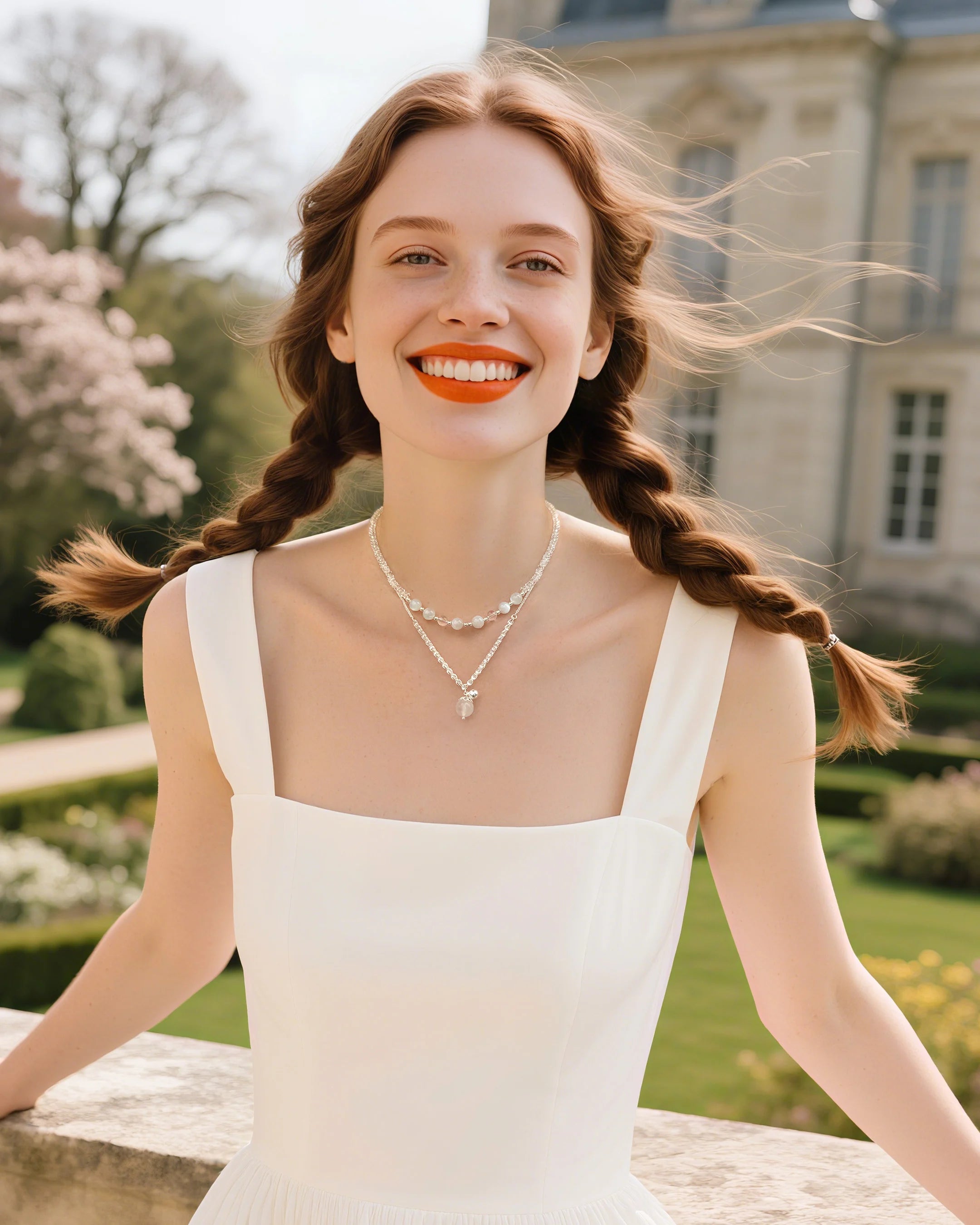 Moonstone Beaded Necklace Set on model