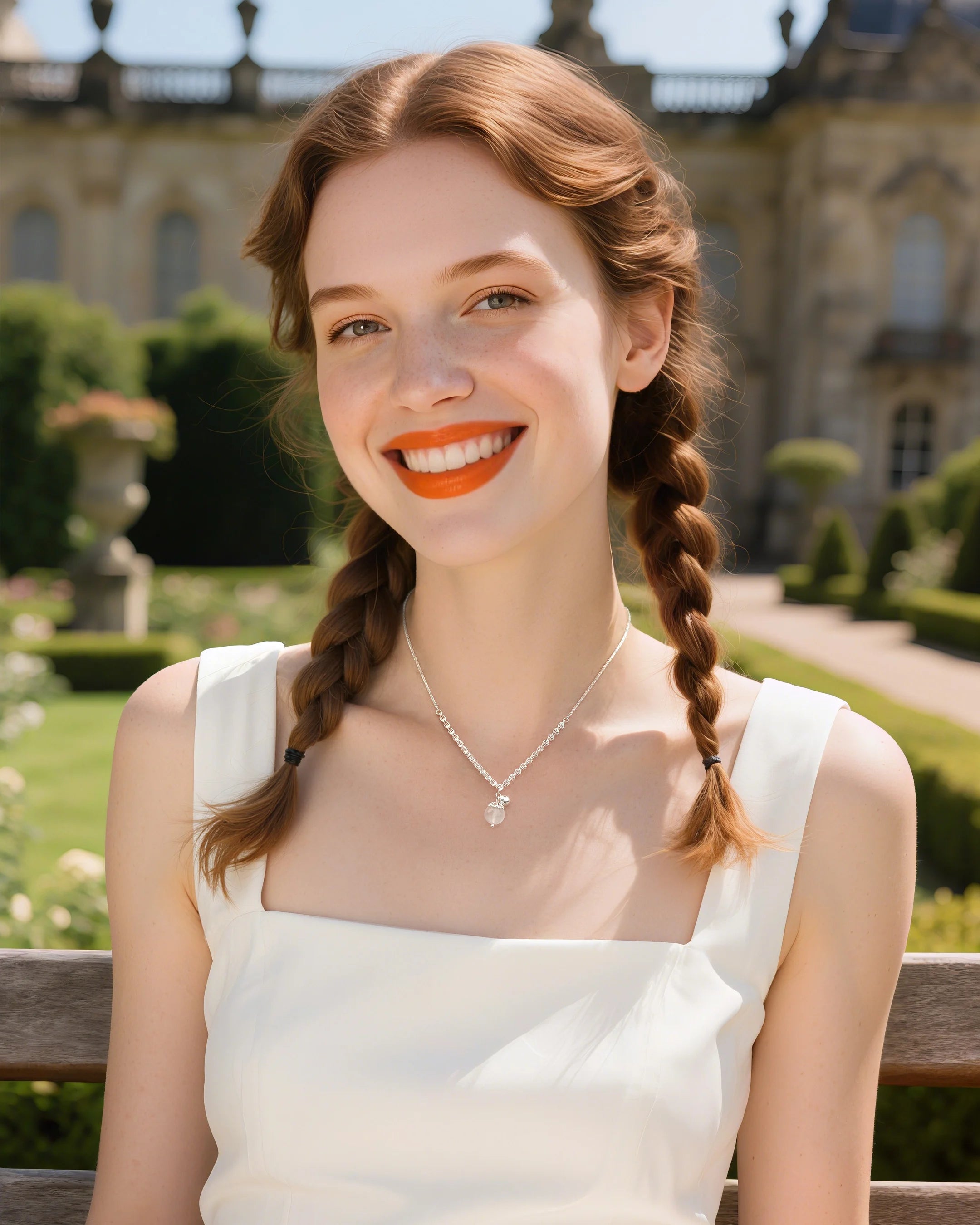 moonstone pendant necklace on model