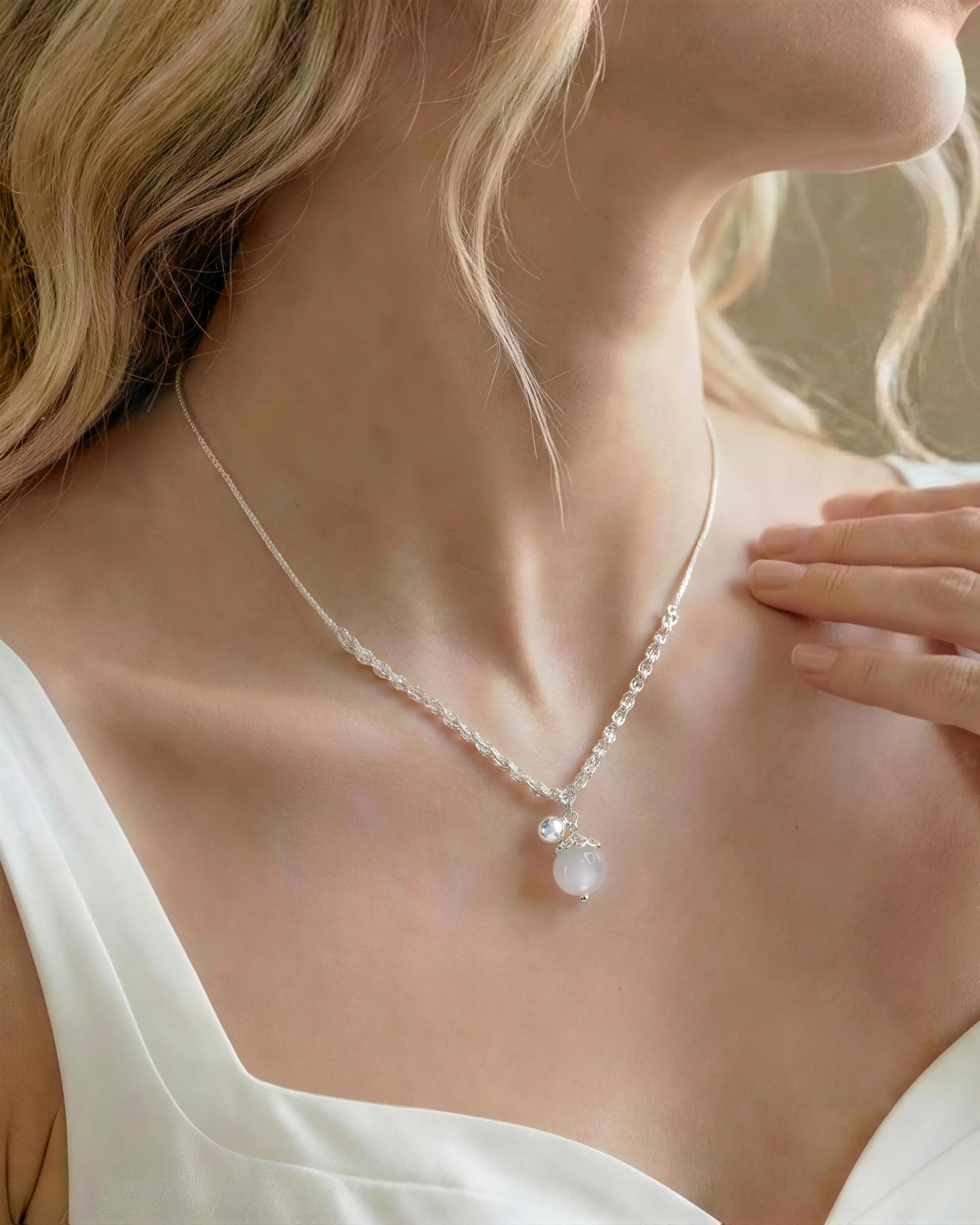 moonstone pendant necklace on model