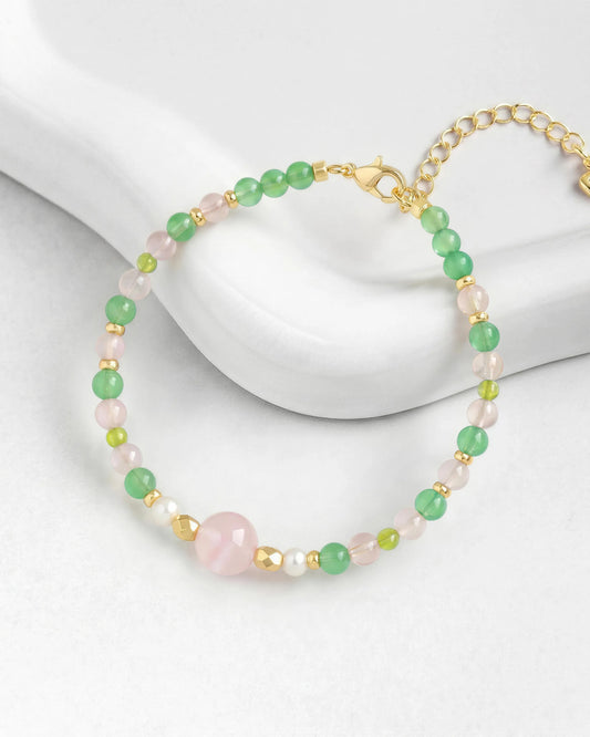 peridot rose quartz beaded bracelet