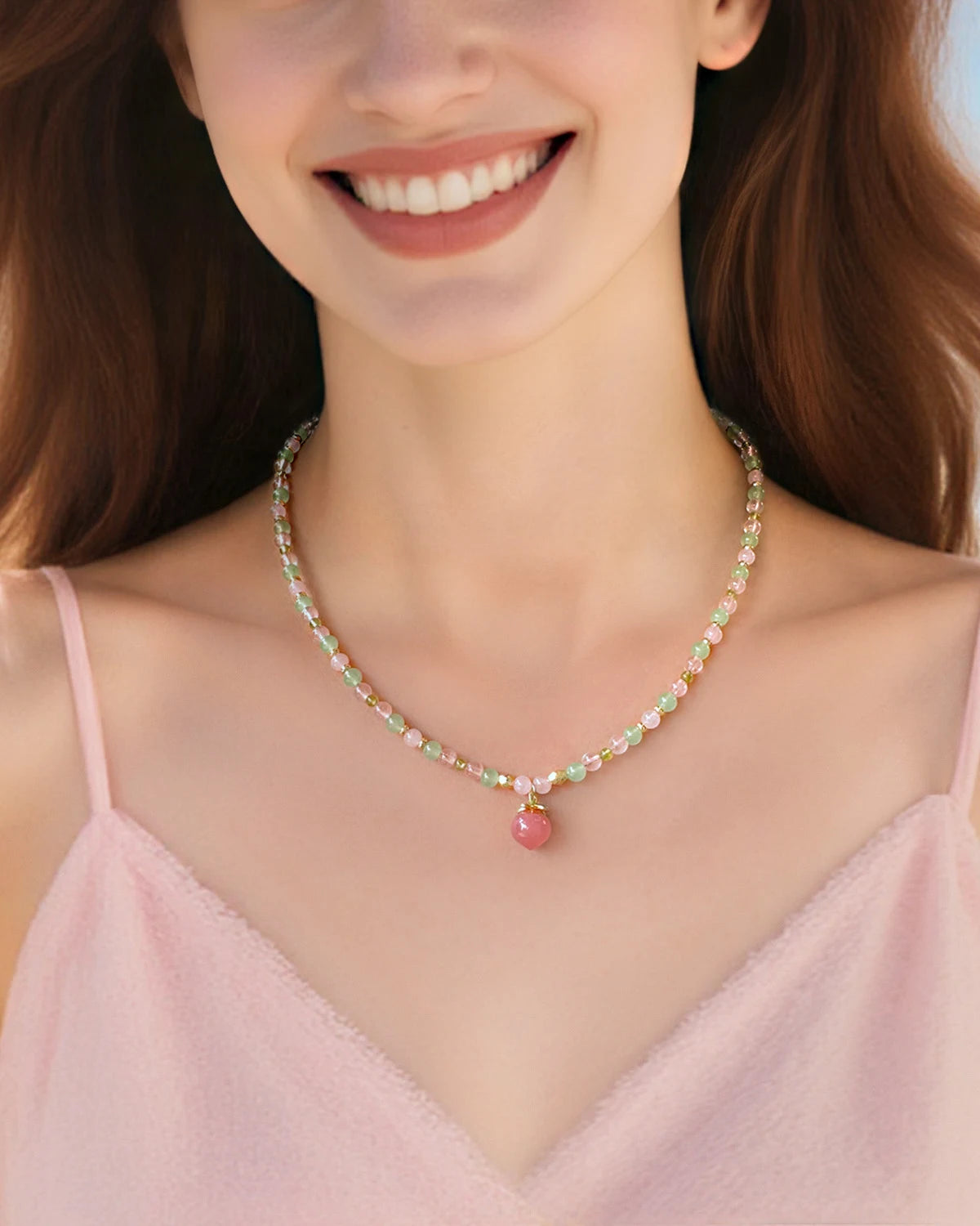 Peridot Rose Quartz Aventurine 14K Gold Plated Necklace
