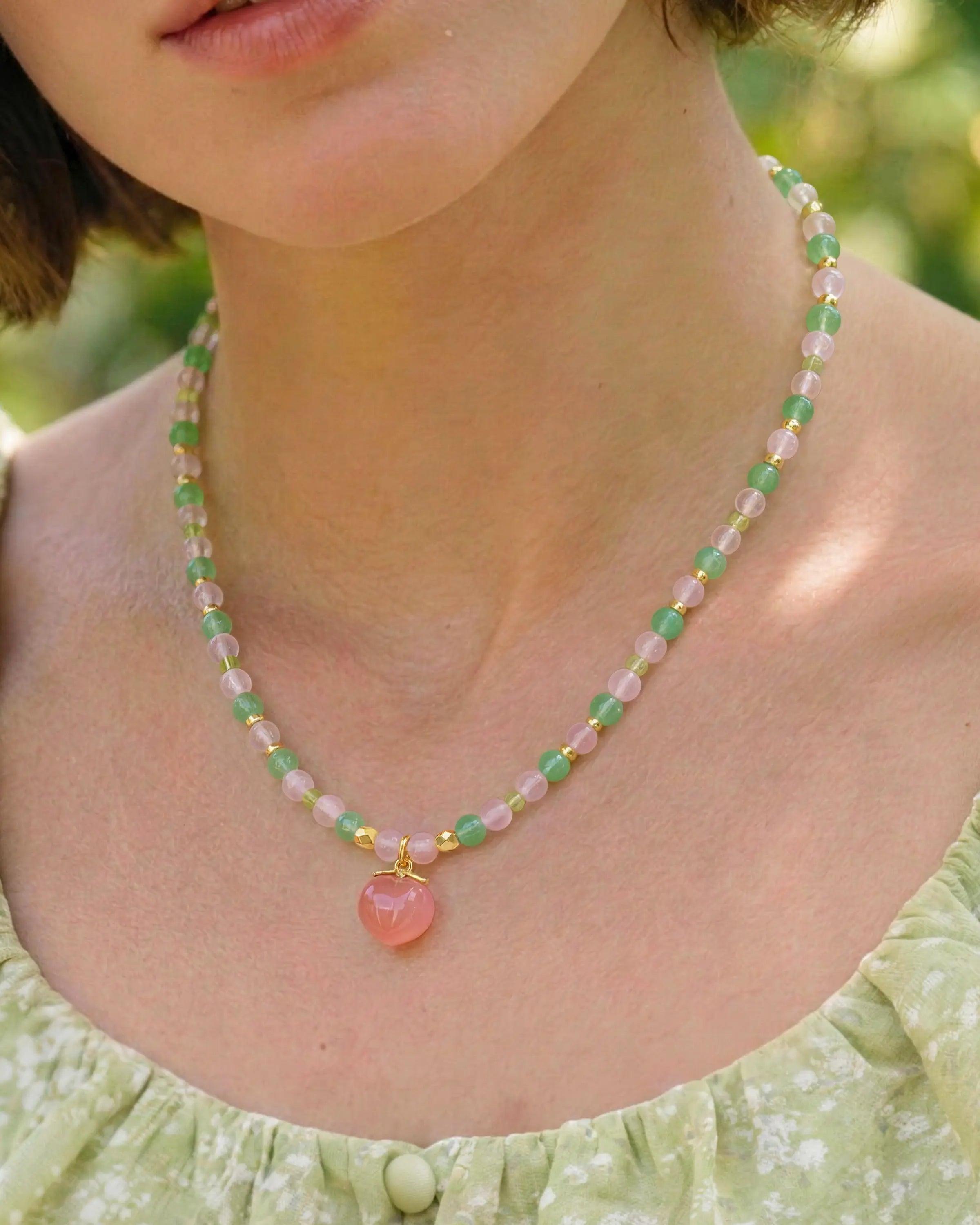 Peridot Rose Quartz Aventurine 14K Gold Plated Necklace