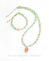 Peridot Rose Quartz Aventurine 14K Gold Plated Necklace and Bracelet Set