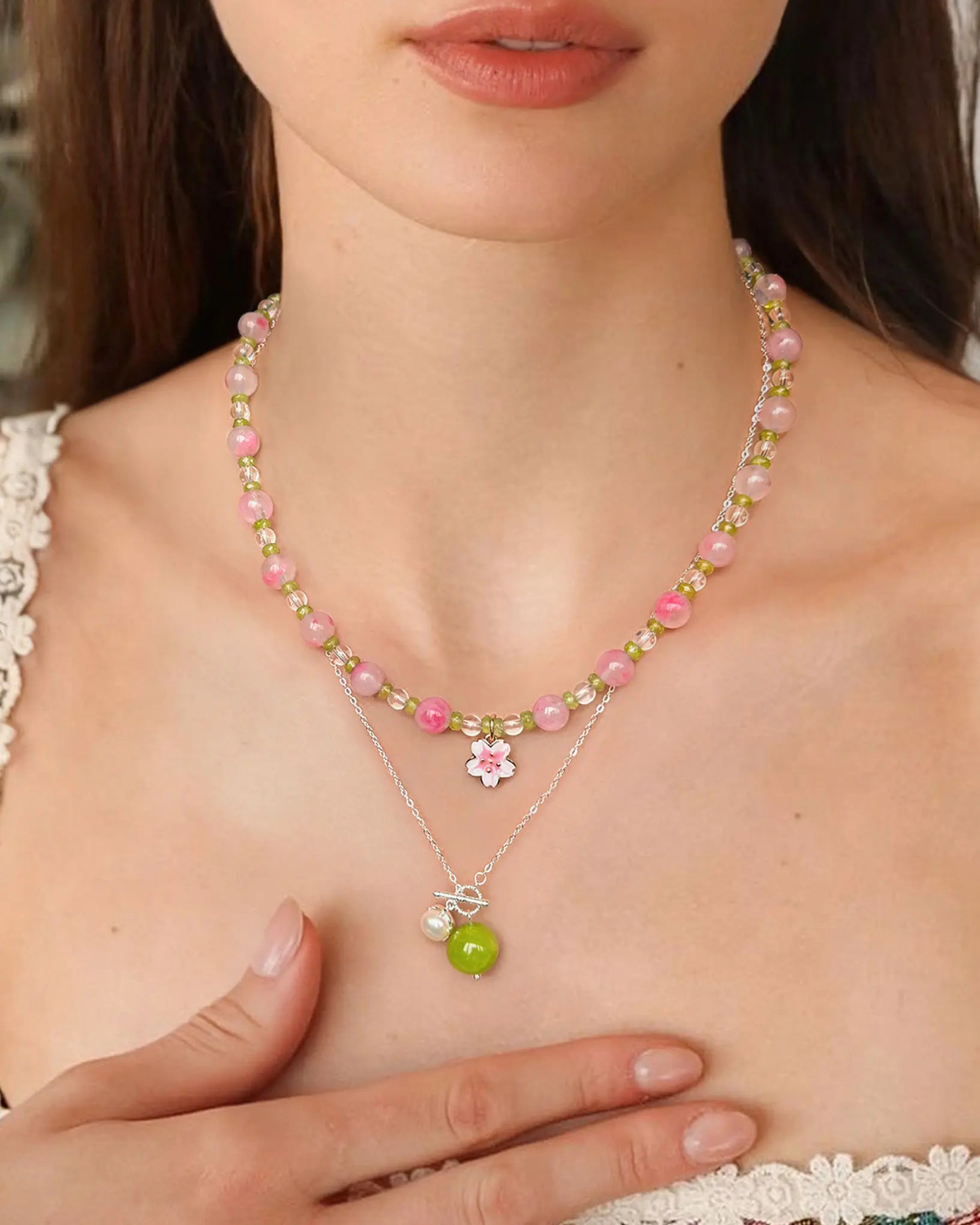 Peridot Beaded Necklace Set