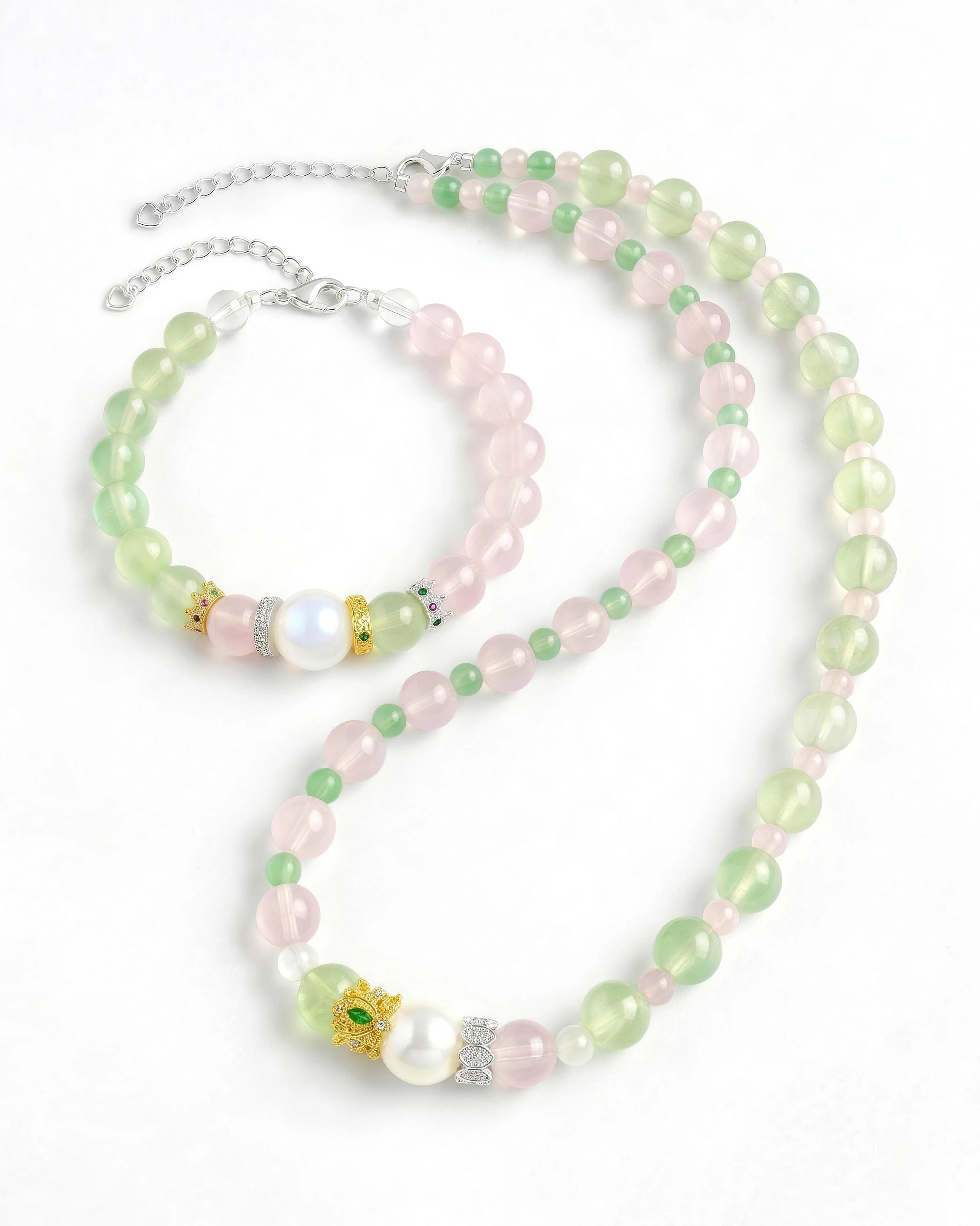 prehnite rhodonite jewelry set