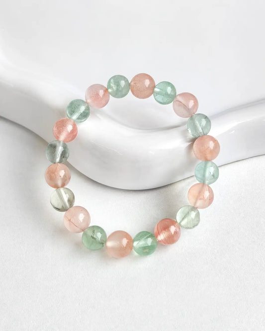 レッドアゲートとプレナイトのビーズブレスレット – 勇気と自信