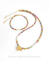 Rainbow Tourmaline Pearl Gold Necklace & Bracelet Set – Love & Balance