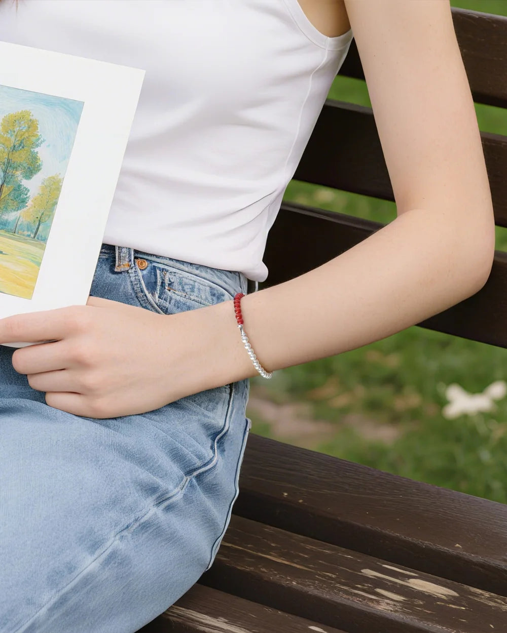 Red Agate Pearl 14K Gold Plated Beaded Bracelet