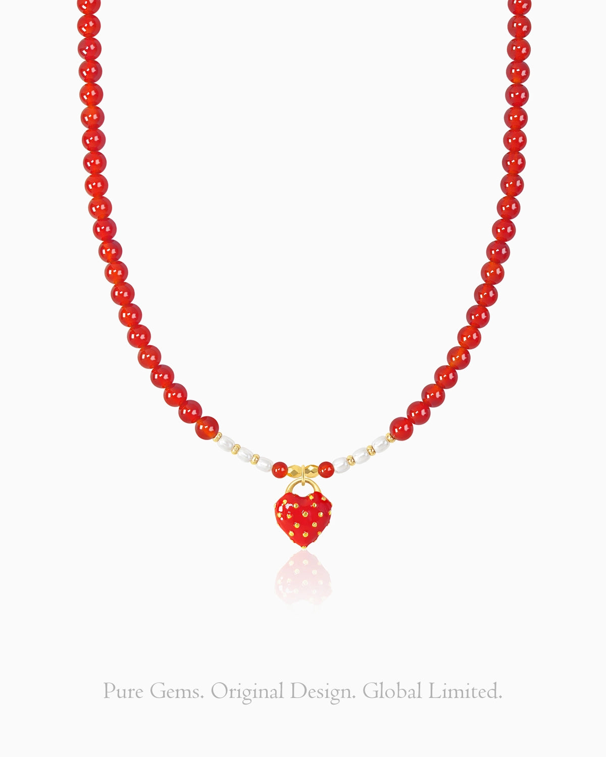 Red Agate Pearl 18K Gold Plated Necklace for Courage and Feminine