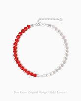 Red Agate Pearl 14K Gold Plated Beaded Bracelet