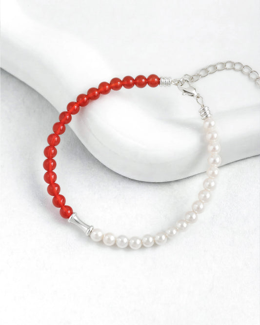 Red Agate Pearl 14K Gold Plated Beaded Bracelet