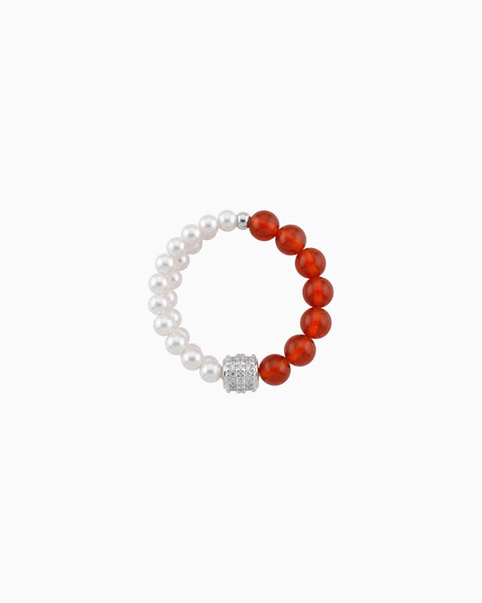 red agate & pearl beaded ring