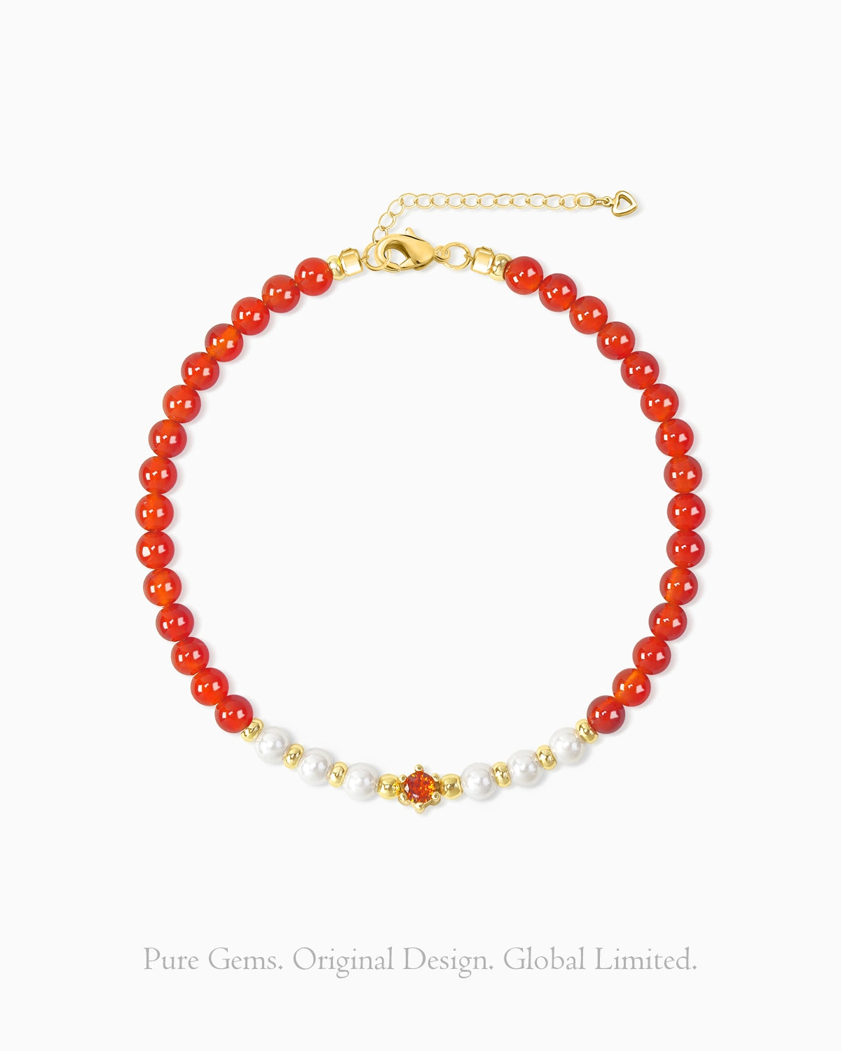 Red Agate Pearl 14K Gold Plated Bracelet for Courage and Wisdom