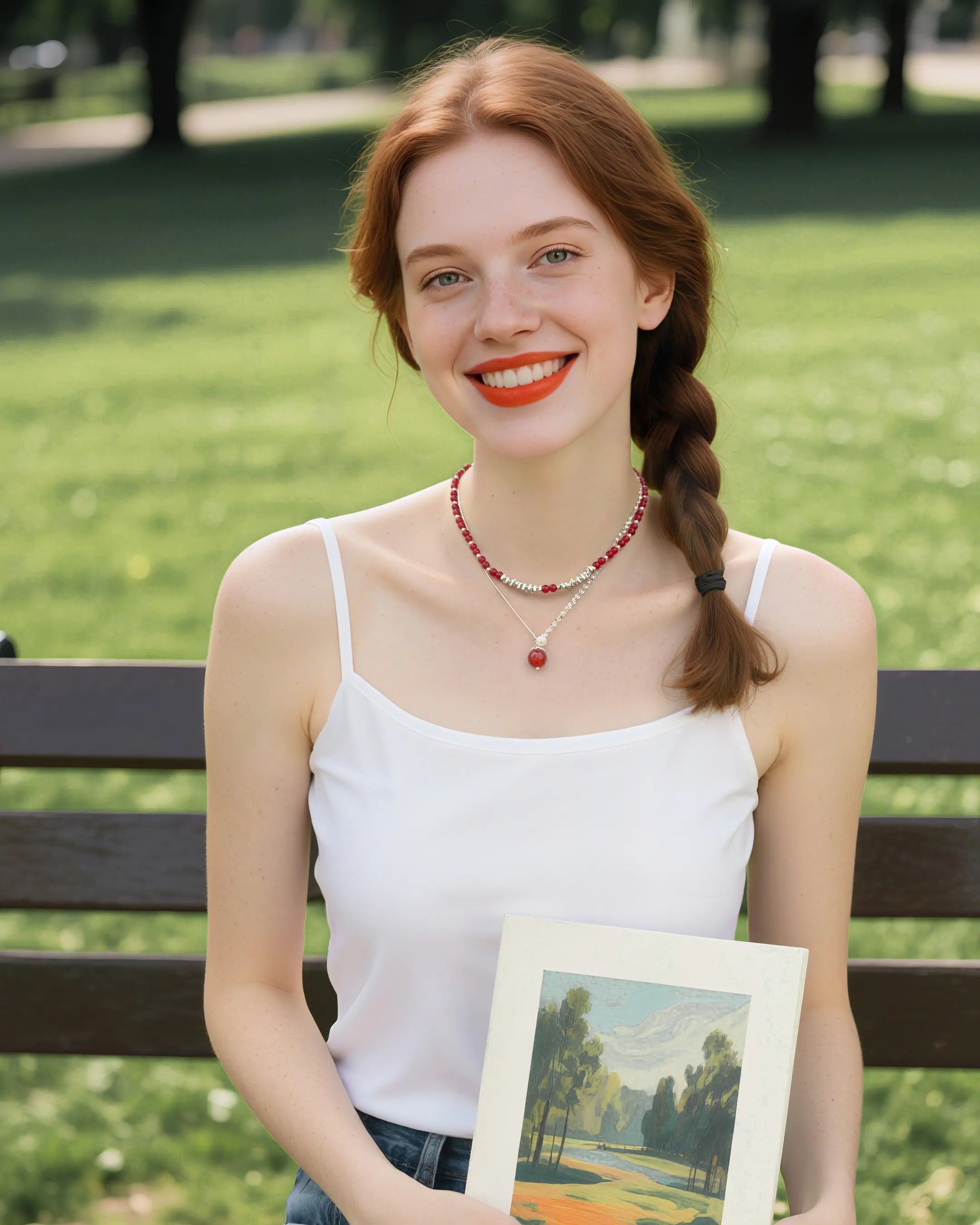Red Agate Beaded Necklace Set