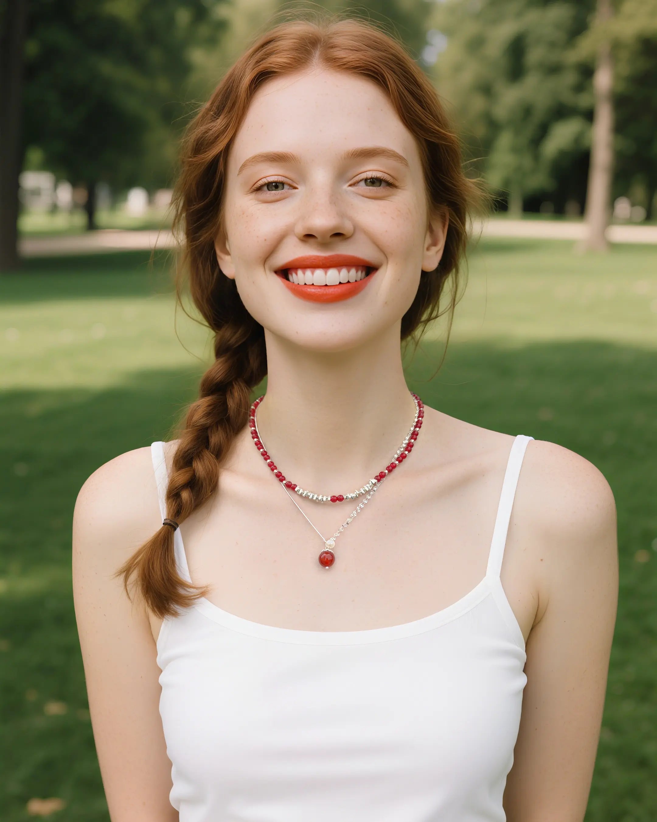 Red Agate Beaded Necklace Set
