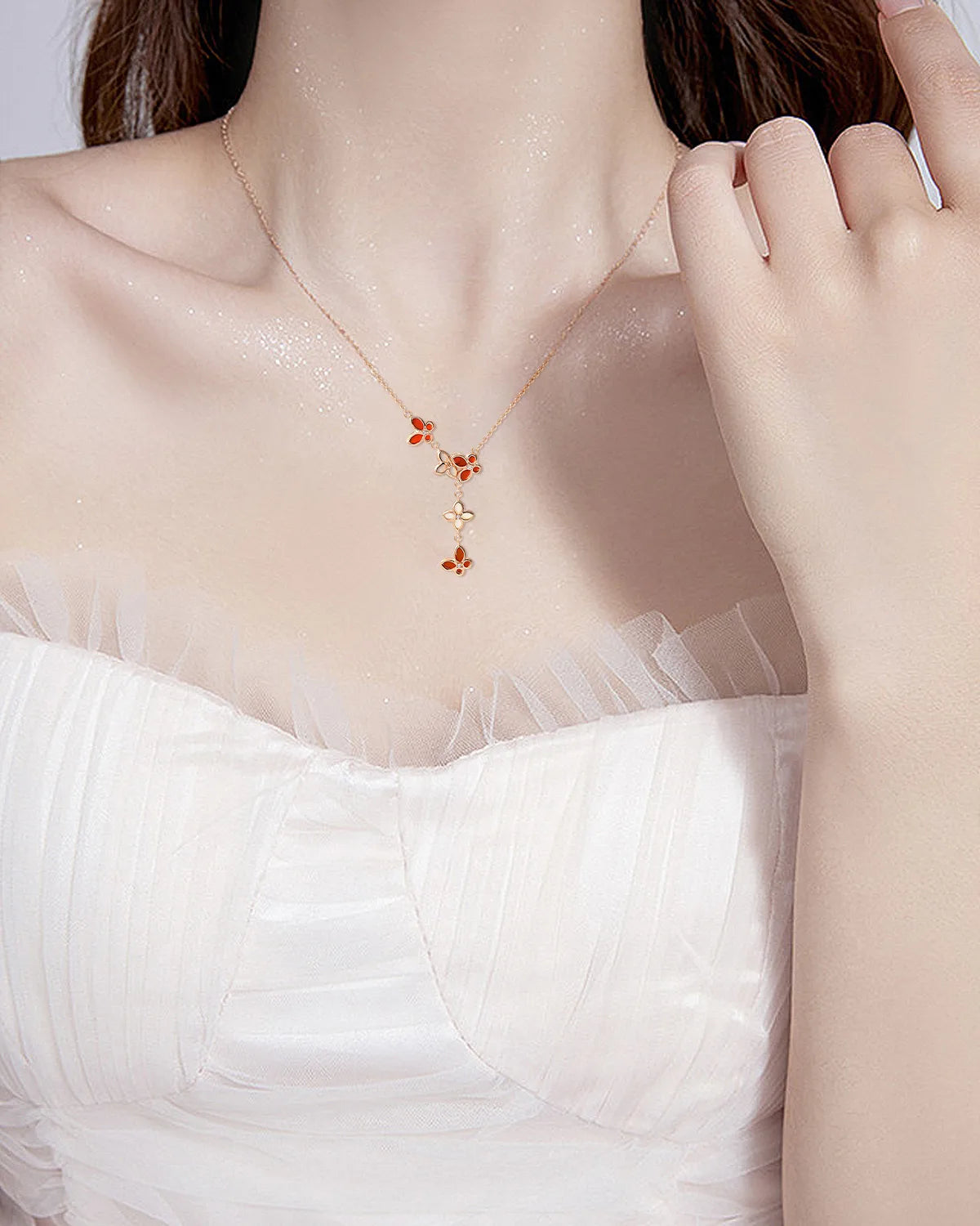 Red Agate Gold Plated Sterling Silver Necklace