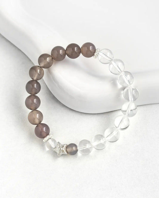Clear Quartz Smoky Quartz Beaded Bracelet – Clarity & Balance