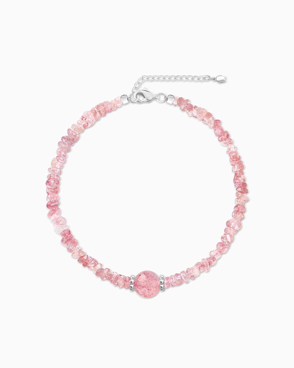 strawberry quartz chip beaded necklace