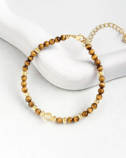 Tiger's Eye Citrine Gold Bracelet – Protection & Power