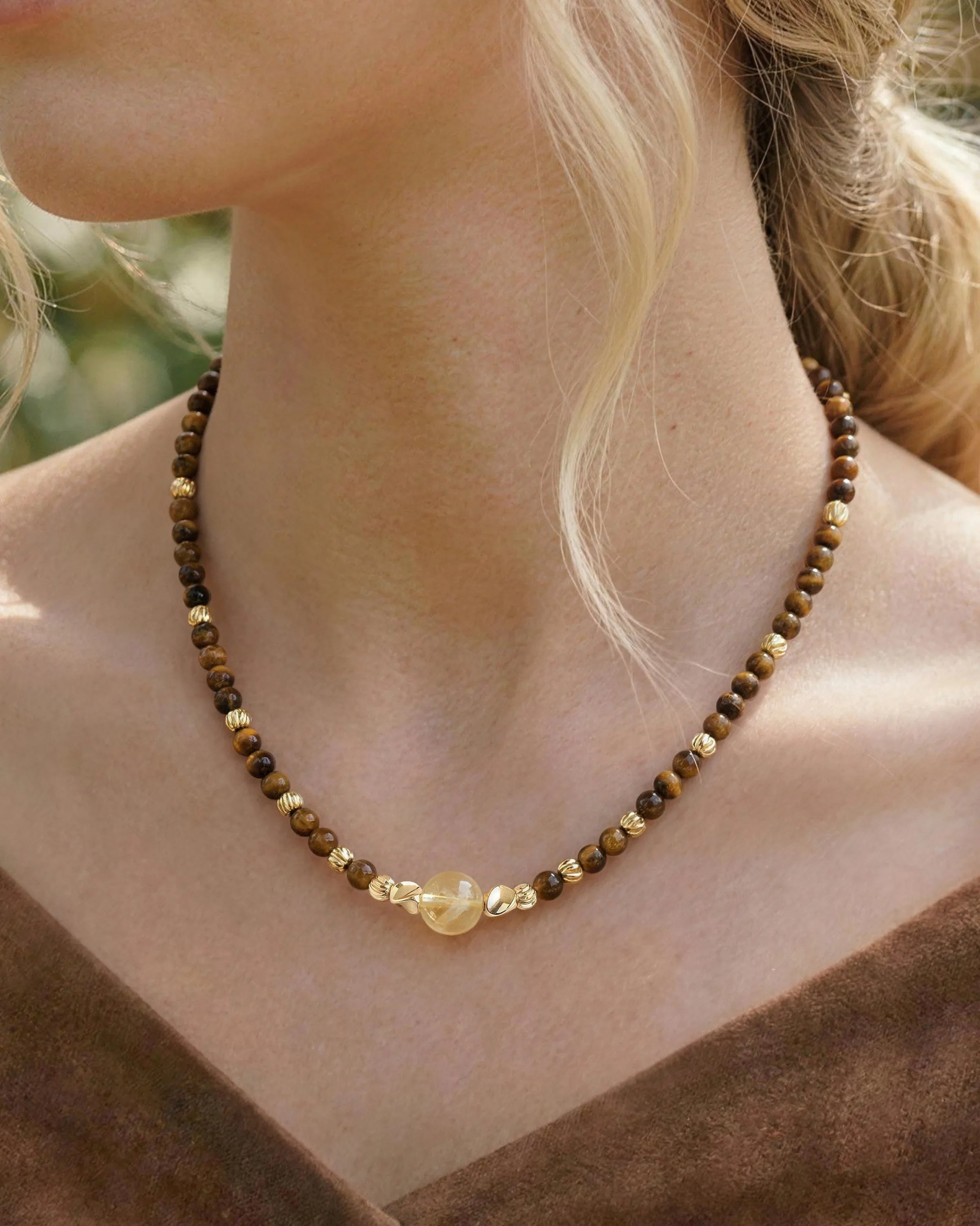 tiger's eye beaded necklace with Citrine