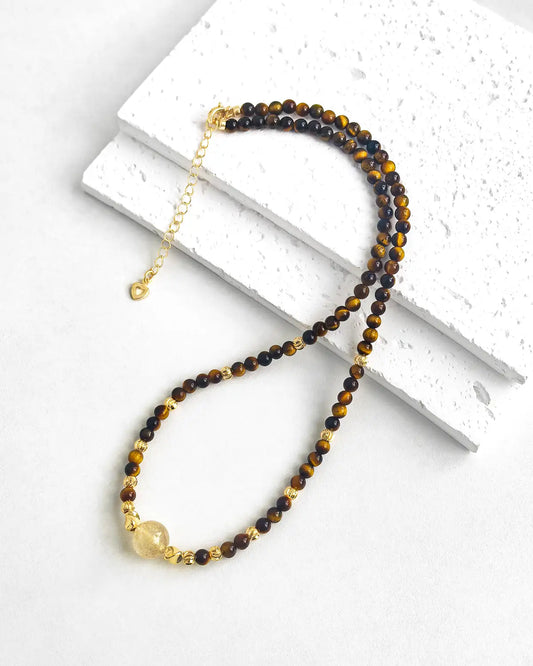 Tiger’s Eye Citrine Gold Necklace – Strength & Courage