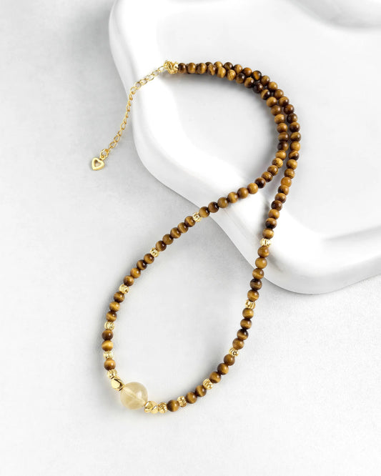 tiger's eye beaded necklace with Citrine